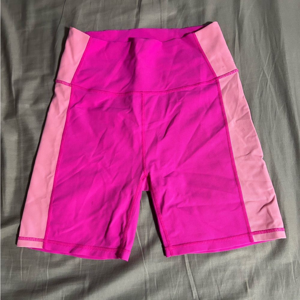 Wilo The Label Two Tone Pink Ribbed High Rise Bike Shorts Size L